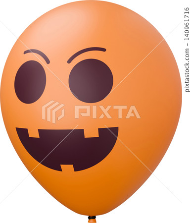 Orange balloon with pumpkin face. Funny Halloween balloon. 3d rendered illustration. 140961716