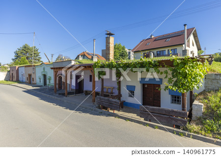 Traditional wine cellars lining street in Bzenec, Czechia Traditional wine cellars lining street in Bzenec, Czechia 140961775