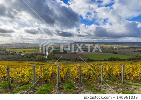Hautvillers Champagne vineyard showing autumn landscape in Marne Hautvillers Champagne vineyard showing autumn landscape in Marne 140961839
