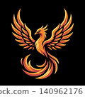 Majestic Phoenix Bird Logo with Fiery Wings, Mythical Firebird Mascot Vector Illustration 140962176