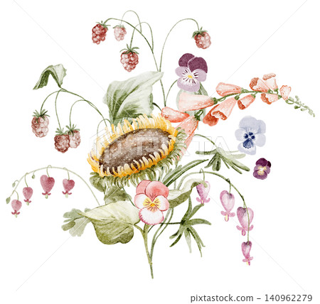 Berry Bouquet Illustration Watercolor Hand Painted Berry Bouquet Illustration Watercolor Hand Painted 140962279