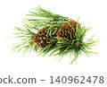 Christmas-themed fir branches and cones in a natural composition, isolated on white with shadow in a close-up holiday view. 140962478
