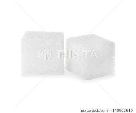 Pure refined sugar cubes isolated on white Pure refined sugar cubes isolated on white 140962610