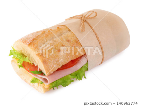 Tasty sandwich with ham isolated on white Tasty sandwich with ham isolated on white 140962774