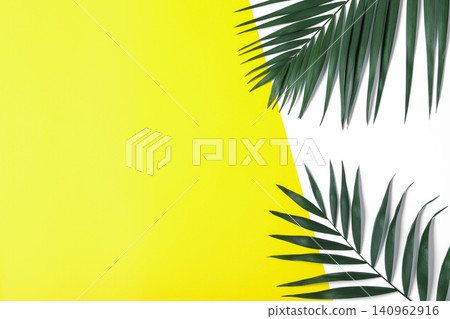Beautiful lush tropical leaves on color background. Space for text Beautiful lush tropical leaves on color background. Space for text 140962916
