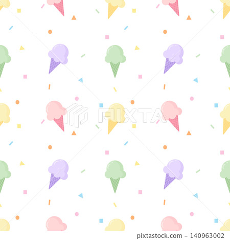 Cute Pastel Ice Cream Cone Seamless Pattern with Confetti Background Cute Pastel Ice Cream Cone Seamless Pattern with Confetti Background 140963002