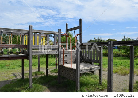 Wooden playground for children's park 140963122