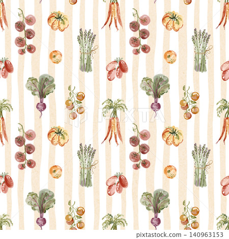 Vegetable seamless stripe pattern watercolor background Vegetable seamless stripe pattern watercolor background 140963153