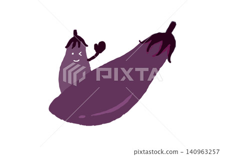 簡單的茄子向量插圖：一個小茄子角色在揮手。 140963257