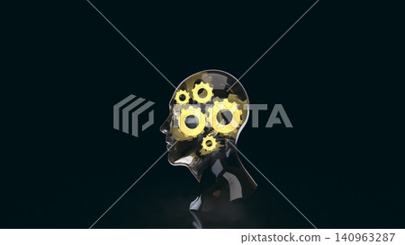 Transparent Human Head With Gears On Dark Background 3d Render. Transparent Human Head With Gears On Dark Background 3d Render. 140963287