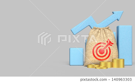 Financial Growth Target With Money Bag And Rising Chart 3d render. Financial Growth Target With Money Bag And Rising Chart 3d render. 140963303