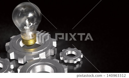 Innovative Light Bulb And Engineering Gear Concept 3d render. 140963312
