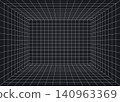 perspective wireframe grid room interior with black background 140963369