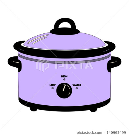 Purple slow cooker in modern flat vector style for kitchen appliance branding Purple slow cooker in modern flat vector style for kitchen appliance branding 140963499