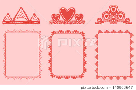 Lace frame edge for border scallop heart and trim circle square. Oval antique pattern for wavy brush lace and ruffle decorative drawn. Lace red stripe for border frill frame and scallop ribbon floral 140963647