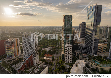 View from above of skyscraper buildings in downtown district of Miami, Florida, USA. American city with business financial district 140964457