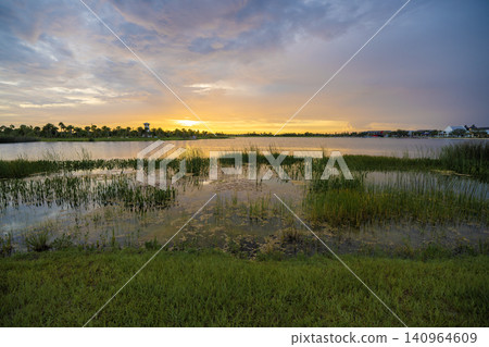Lake sunset in Wellen park in North Port, Florida Lake sunset in Wellen park in North Port, Florida 140964609