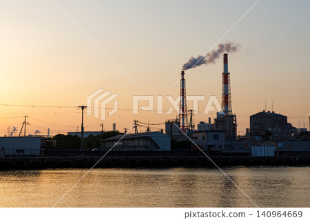 Takasago port yard along the Kakogawa River (evening) Takasago port yard along the Kakogawa River (evening) 140964669