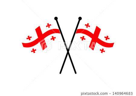Two crossed Georgian flags with red crosses representing national pride, unity and patriotism, minimalist flat design ideal for cultural and travel projects Two crossed Georgian flags with red crosses representing national pride, unity and patriotism, minimalist flat design ideal for cultural and travel projects 140964683