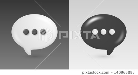 Vector 3d Chat Bubbles in Black and White. Speech Balloon Icons. Messaging and Online Communication Concept. Social Media Dialogue Symbols. Customer Support Chat 140965893