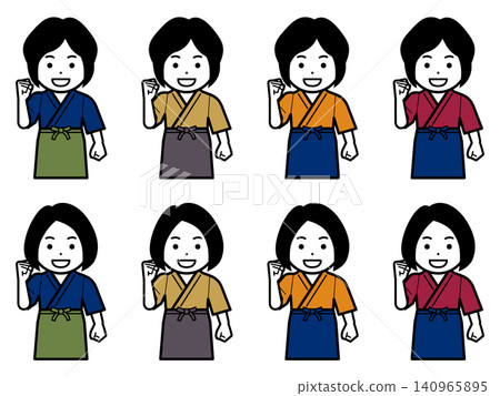 [Different hairstyle] Icon of a woman in a samue (traditional Japanese work clothes) and apron saying "I'll do my best." 140965895