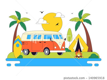 Camping Car Vector Illustration Featuring Campervan, Outdoor Adventure, Road Trip, RV Camping, Mountain Landscape, Nature Travel, and Summer Vacation Camping Car Vector Illustration Featuring Campervan, Outdoor Adventure, Road Trip, RV Camping, Mountain Landscape, Nature Travel, and Summer Vacation 140965918