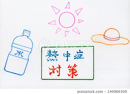 一幅色鉛筆插圖,描繪了盛夏的烈日以及預防中暑的措施。 一幅色鉛筆插圖,描繪了盛夏的烈日以及預防中暑的措施。 140966309