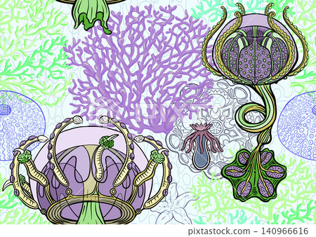 Colorful seamless marine pattern with corals Colorful seamless marine pattern with corals 140966616