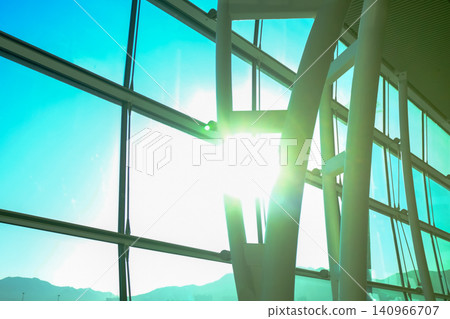 Interior of modern architecture, modern city building. Windows of building, interior design. Details of modern architecture. Building abstract. Building background. Interior of modern architecture, modern city building. Windows of building, interior design. Details of modern architecture. Building abstract. Building background. 140966707