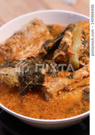 Spicy Meat and Leafy Vegetable Stew in Bowl Spicy Meat and Leafy Vegetable Stew in Bowl 140966986