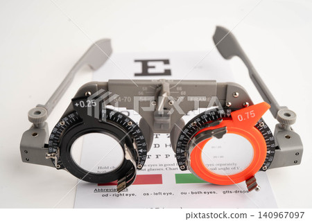Ophthalmic trial frames to visual acuity eye test. Ophthalmic trial frames to visual acuity eye test. 140967097