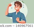 Happy Man Celebrating Success with Double Fists Pump Illustration 140967561