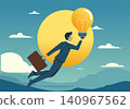 Businessman Flying with Bright Idea Lightbulb 140967562