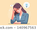 Stressed Woman Touching Her Head Illustration 140967563