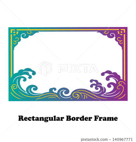 Rectangular border frame with oriental sea waves gradient vector decoration illustration Rectangular border frame with oriental sea waves gradient vector decoration illustration 140967771