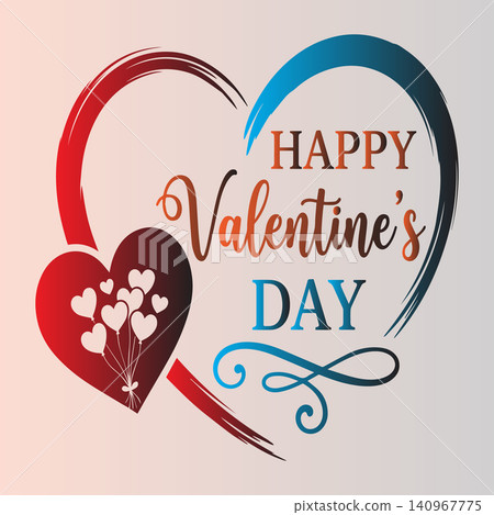Happy valentine day typography with heart brush stroke and balloon vector background 140967775
