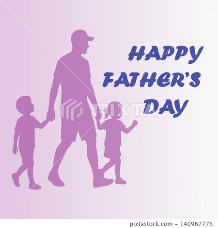 Happy father day typography with dad holding hands of son and daughter silhouette vector background Happy father day typography with dad holding hands of son and daughter silhouette vector background 140967776
