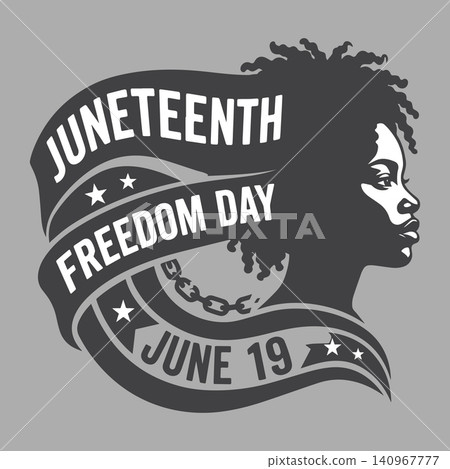 Juneteenth freedom day typography with black woman face silhouette and ribbon vector badge Juneteenth freedom day typography with black woman face silhouette and ribbon vector badge 140967777