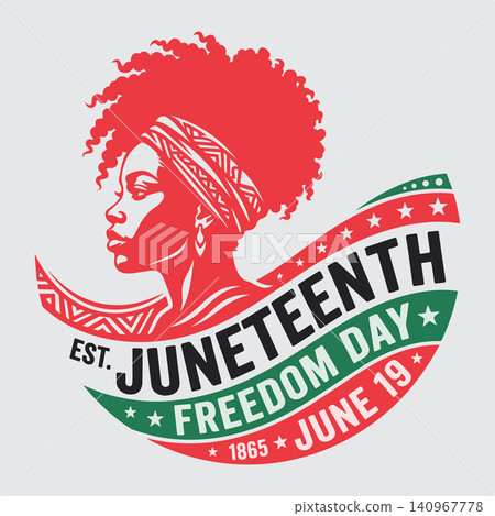 Juneteenth freedom day typography with black woman profile silhouette and ribbon banner vector emblem Juneteenth freedom day typography with black woman profile silhouette and ribbon banner vector emblem 140967778