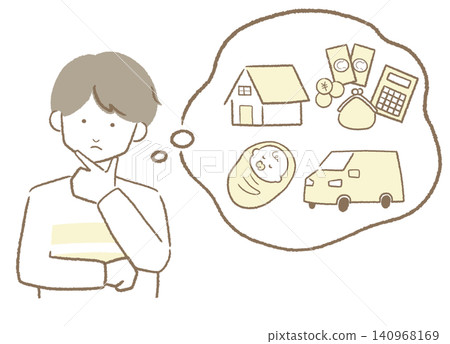 A man, a father thinking about money (speech bubble) A man, a father thinking about money (speech bubble) 140968169