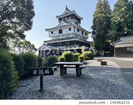 View of the castle tower from the site of the main keep of Iwakuni Castle. View of the castle tower from the site of the main keep of Iwakuni Castle. 140968232