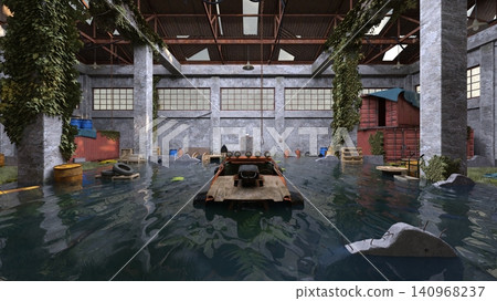 Flooded warehouse Flooded warehouse 140968237