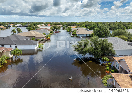 Hurricane Debby flooded homes in Laurel Meadows community in Sarasota, Florida. Aftermath of natural disaster Hurricane Debby flooded homes in Laurel Meadows community in Sarasota, Florida. Aftermath of natural disaster 140968258