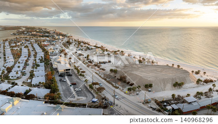 Hurricane Milton aftermath cleanup. Piles of sand at Charlotte County sand recipient site at Englewood Beach on Manasota Key 140968296