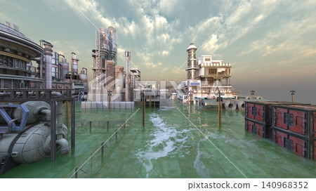 Exterior view of a factory by the sea Exterior view of a factory by the sea 140968352