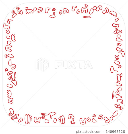 A square frame with red musical notes on a white background. Simplified musical note symbols. A square frame with red musical notes on a white background. Simplified musical note symbols. 140968528