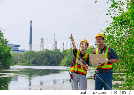 Environment engineer team working survey, inspector industry impact of water river green forest Environment engineer team working survey, inspector industry impact of water river green forest 140968567