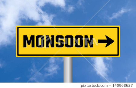 Monsoon road sign on cloudy sky background Monsoon road sign on cloudy sky background 140968627