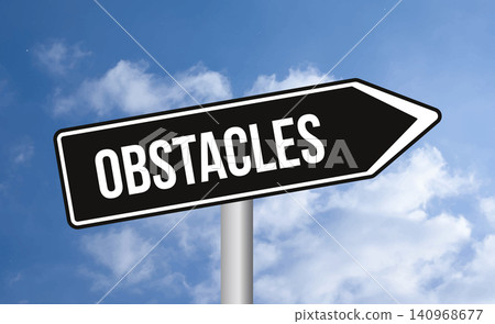 Obstacles road sign on blue sky background Obstacles road sign on blue sky background 140968677