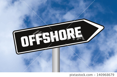 Offshore road sign on sky background Offshore road sign on sky background 140968679